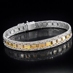 18k Gold sterling Silver diamond cut Riccio vintage link statement bracelet QVC